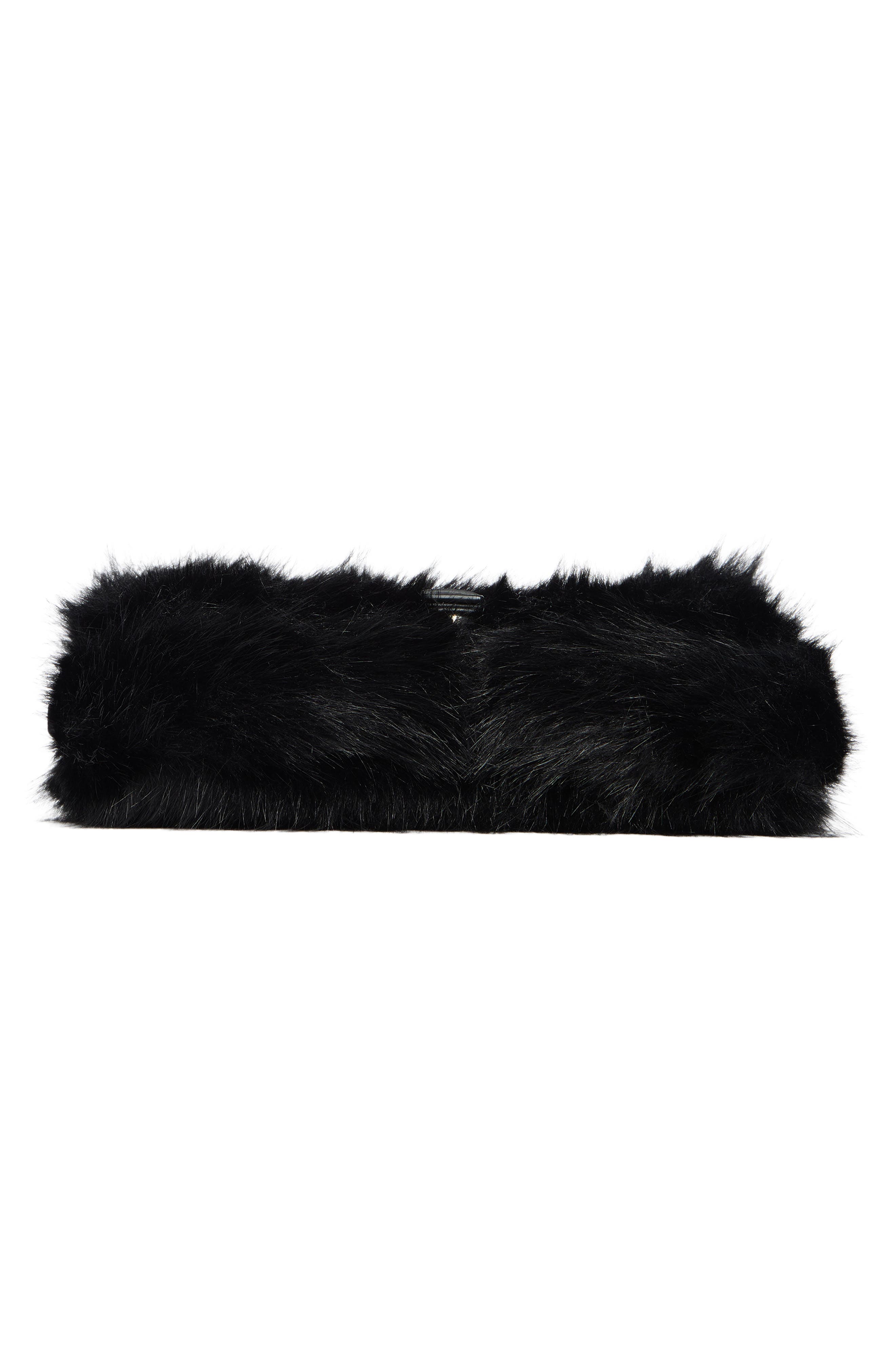 BCBG Faux Fur Buckle Shoulder Bag, Alternate, color, Black