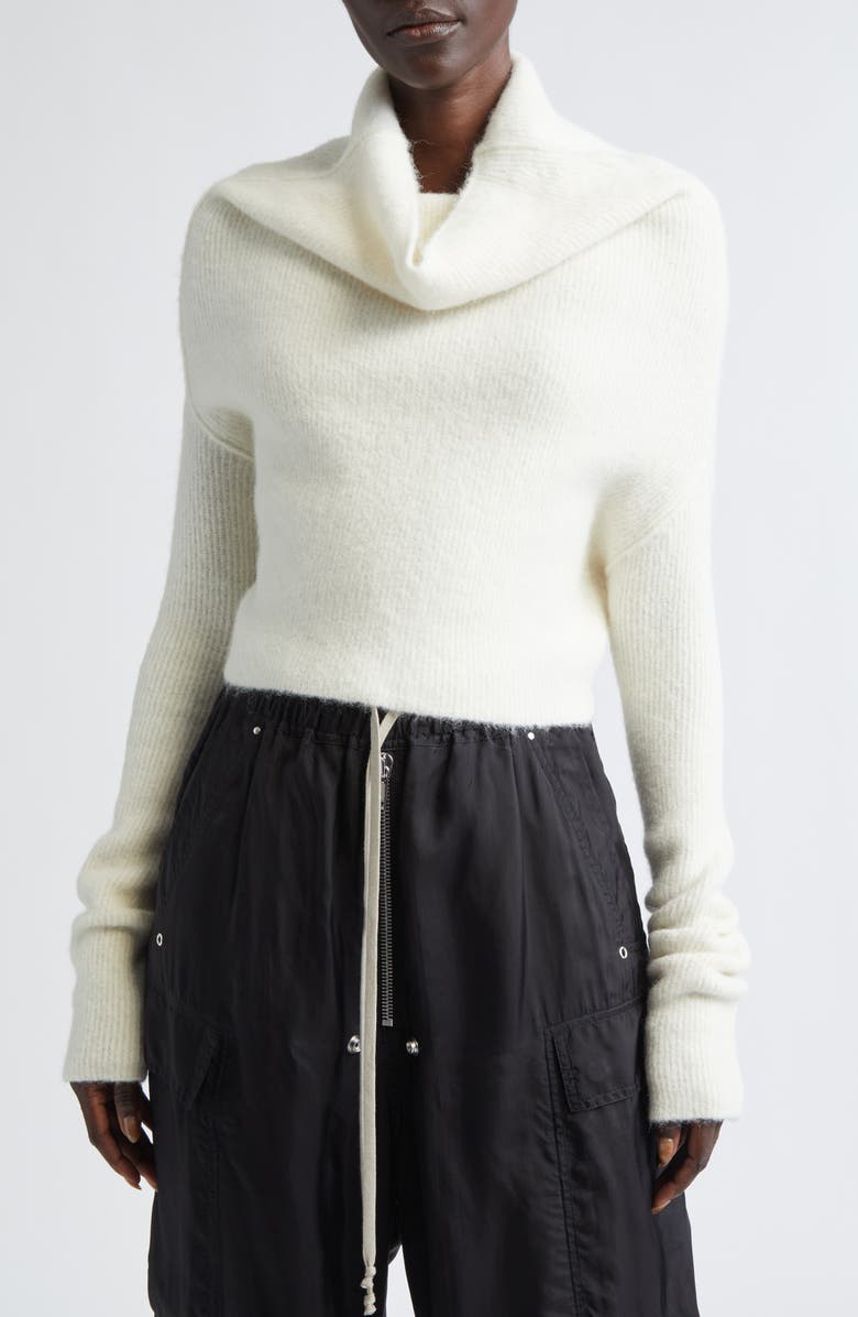 Rick Owens Crater Alpaca & Wool Blend Funnel Neck Sweater, Main, color, Milk