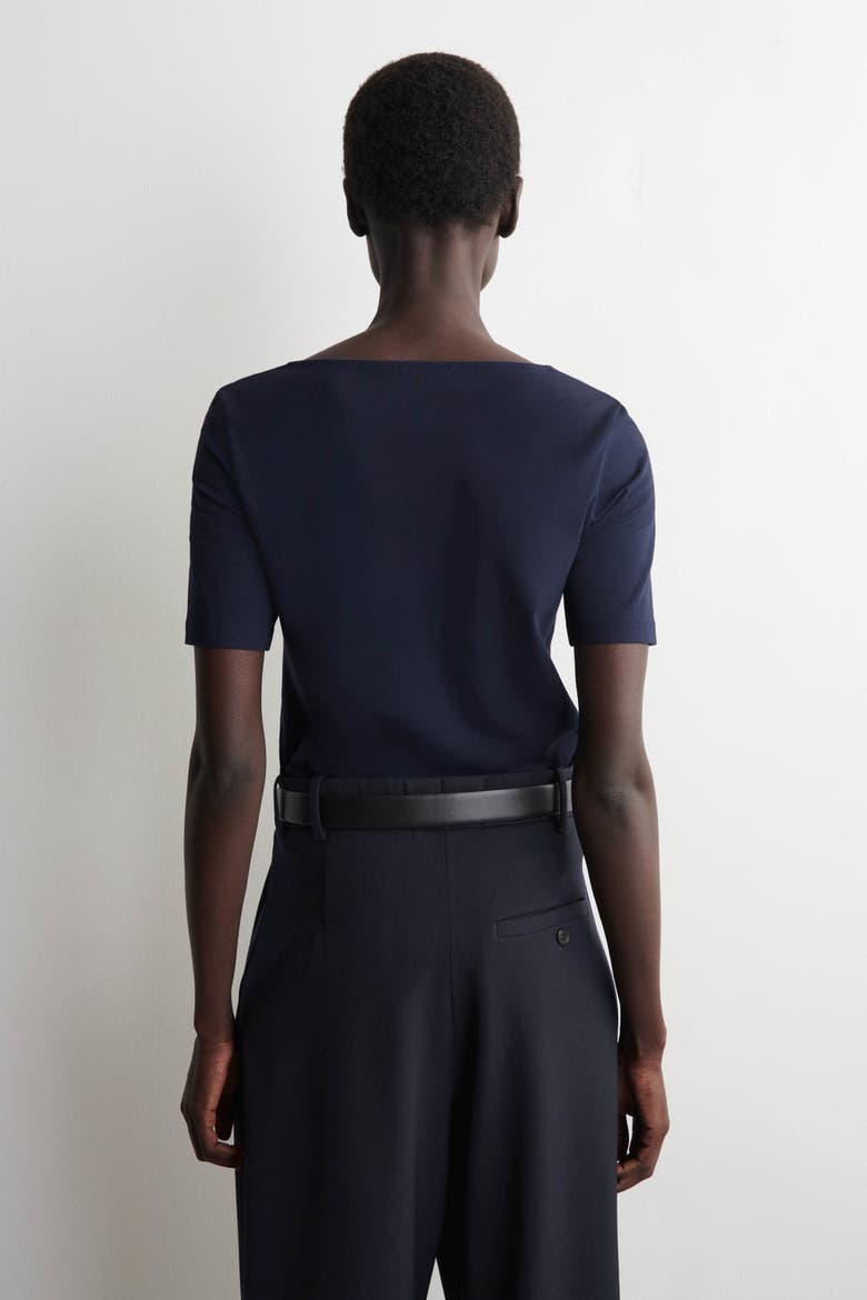 Slim Scoop-Neck Cotton T-Shirt, Alternate, color, NAVY