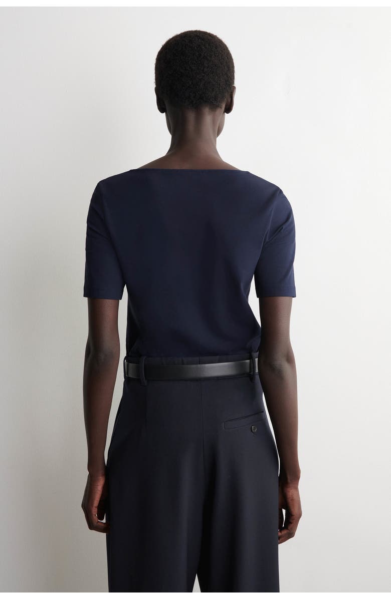 COS Slim Scoop-Neck Cotton T-Shirt, Alternate, color, Navy