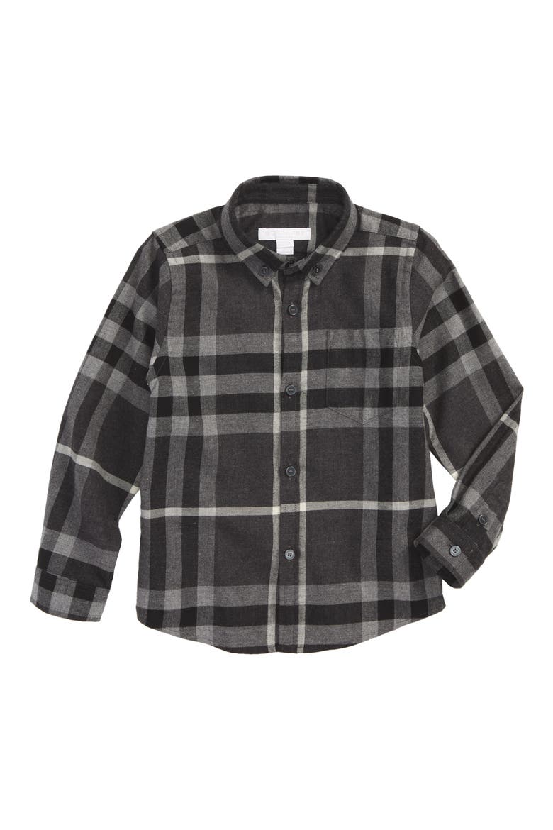 Mini Fred Plaid Shirt, Main, color, DARK GREY MELANGE