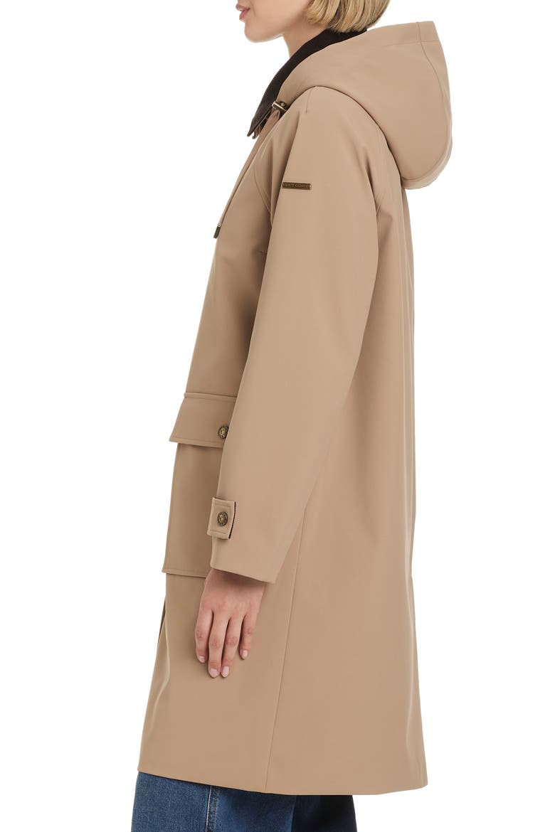 Contrast Collar Longline Raincoat, Alternate, color, KHAKI