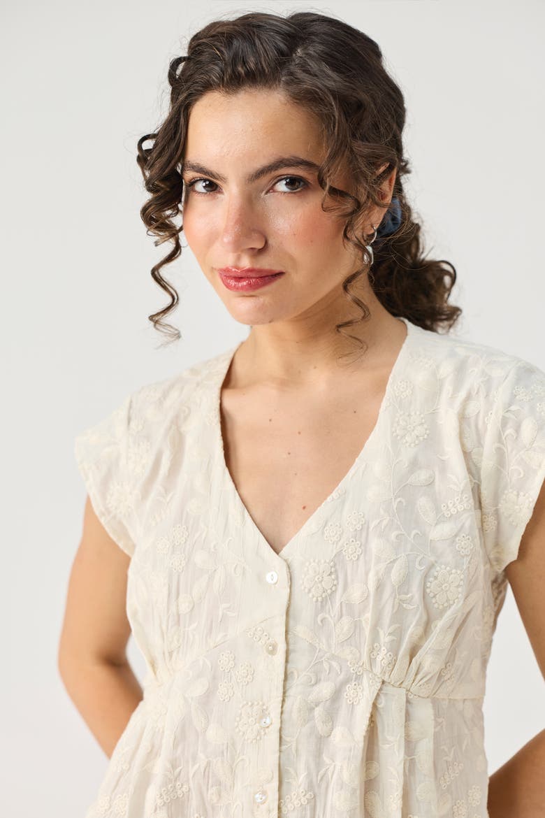 Embroidered Deep V-Neck Cotton Top, Alternate, color, Embroidered  Cotton White