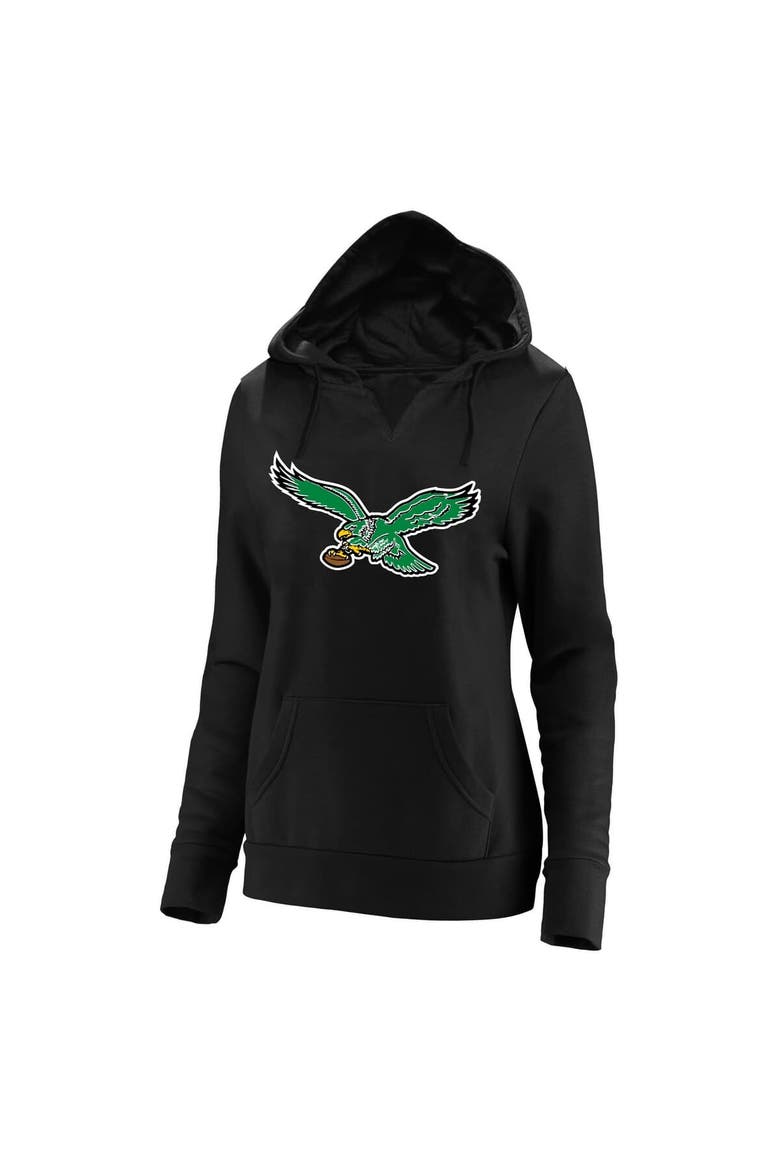 Women's Fanatics Black Philadelphia Eagles Plus Size Throwback Logo V-Neck Pullover Hoodie, Alternate, color, Black