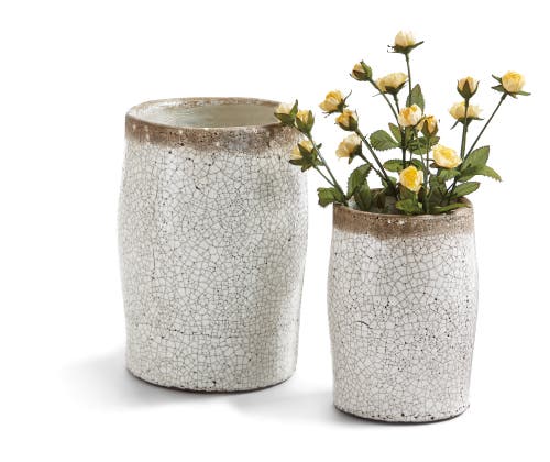 Tag Crackle Glazed Rustic Medium Vase Decorative Jug White Terracotta In White