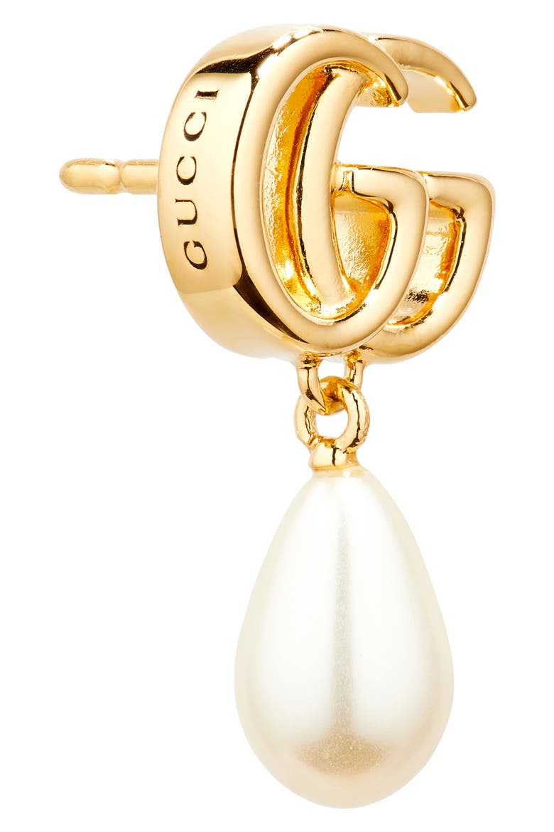 GG Marmont Faux Pearl Drop Earrings, Alternate, color, GOLD