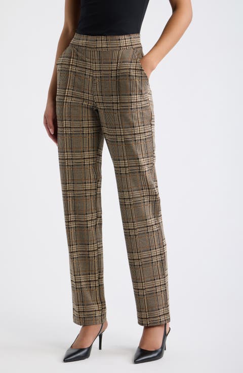 Plaid Pintuck Pull-On Pants