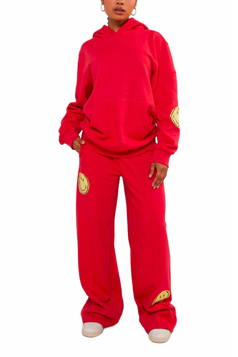 SMILEY OVERSIZED HOODIE, Alternate, color, RED