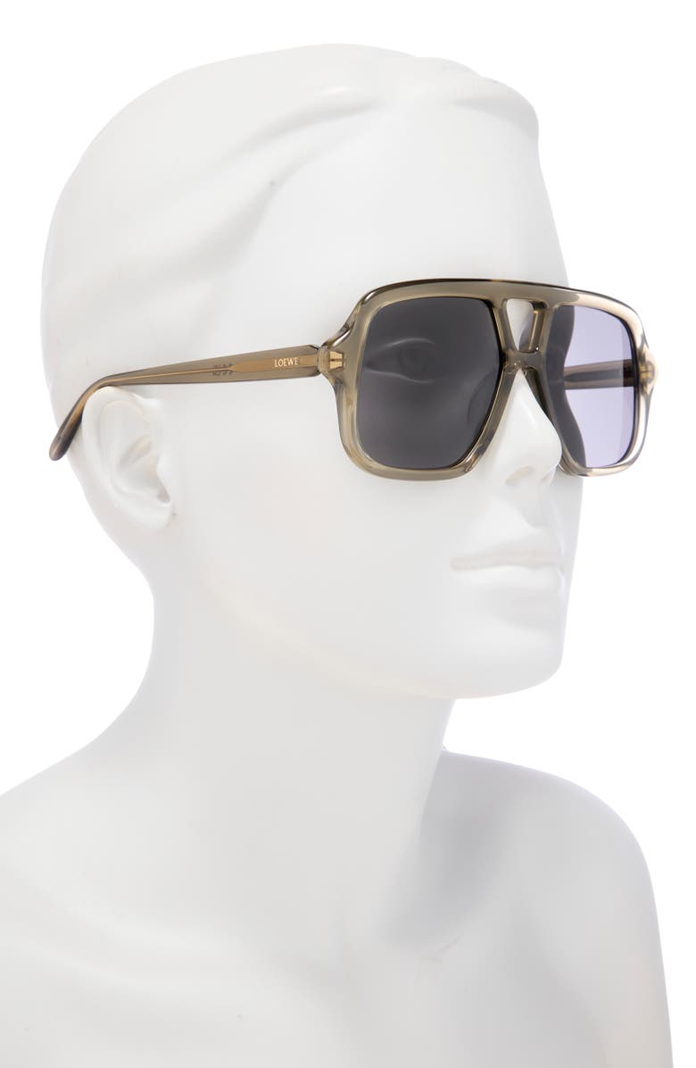 Loewe Slim Rectangular Sunglasses, Alternate, color, Shiny Dark Green / Smoke