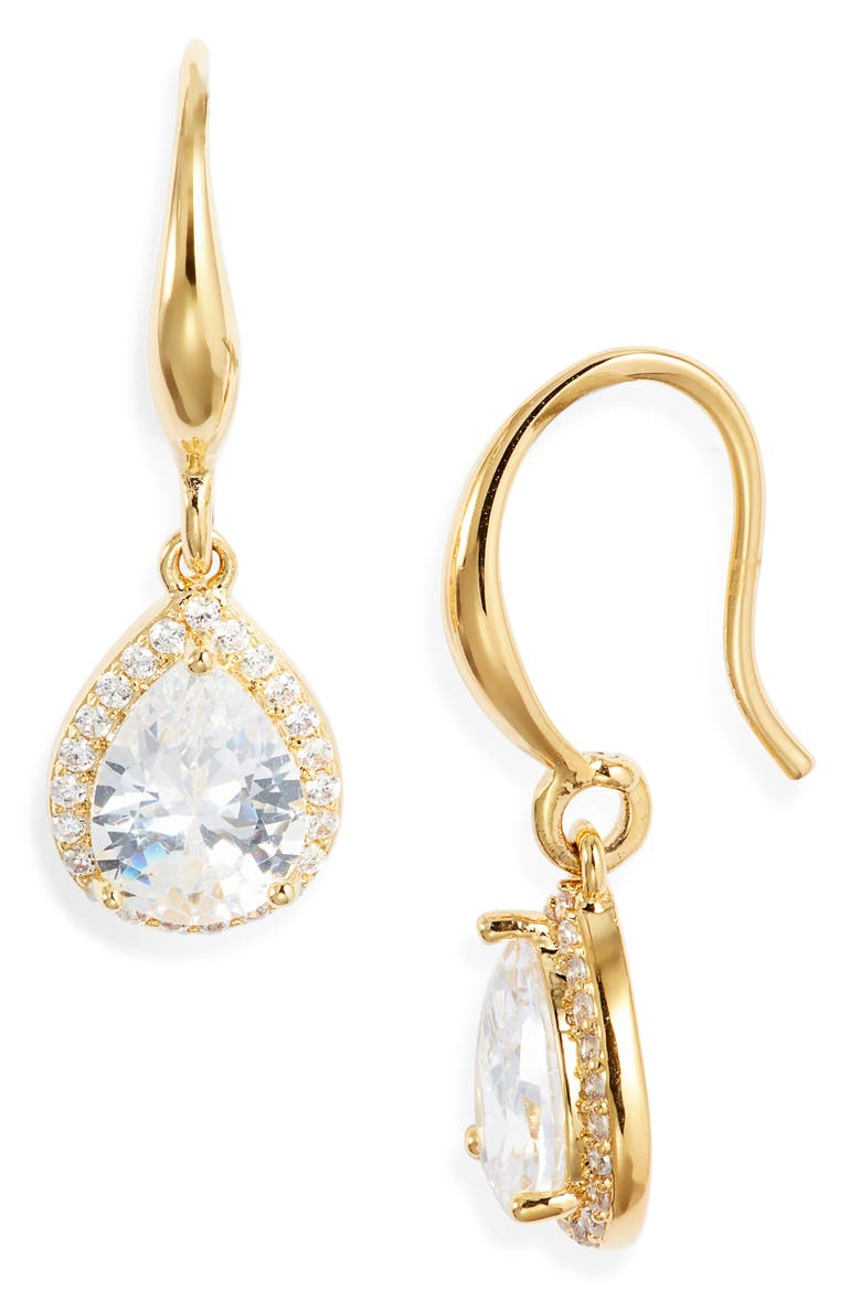 Cubic Zirconia Teardrop Earrings, Main, color, CLEAR- GOLD