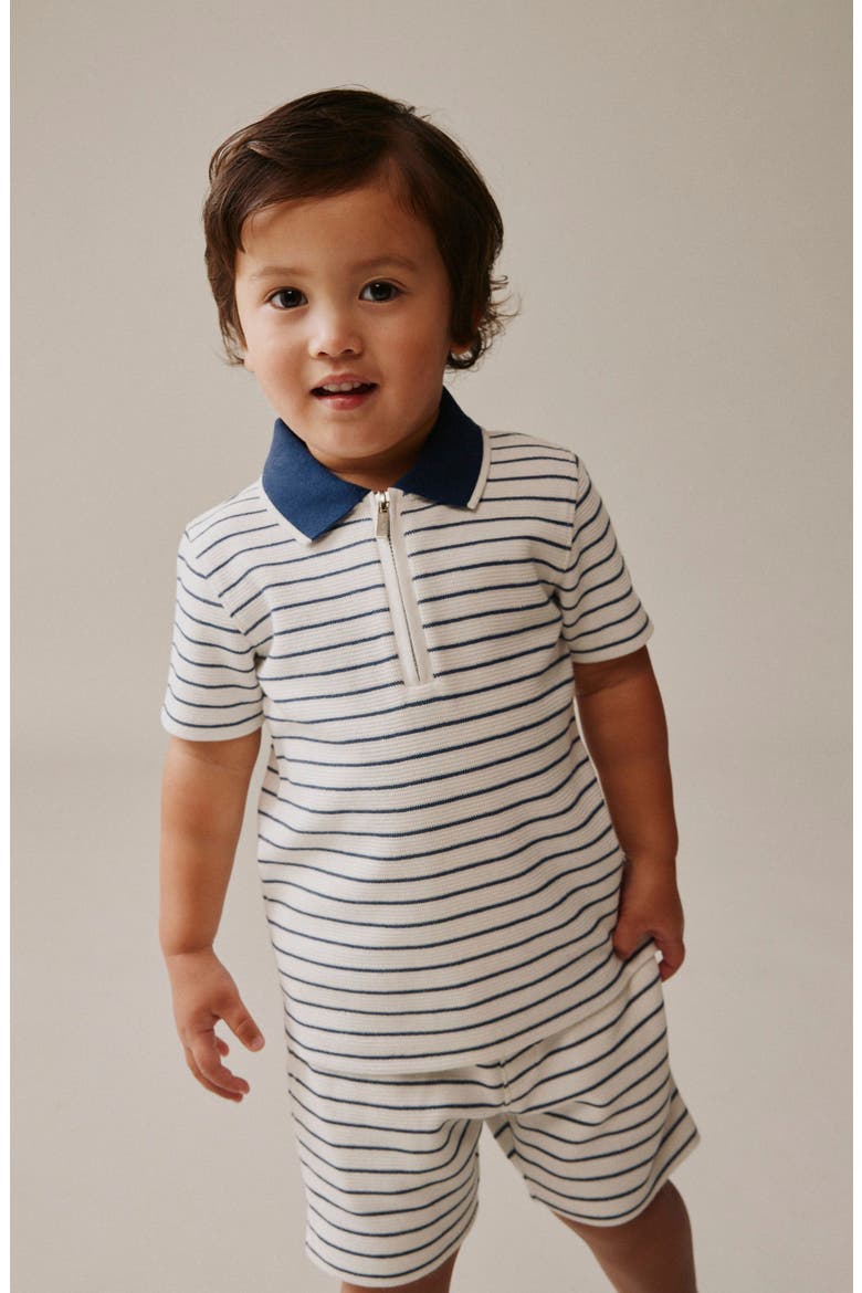 Kids' Stripe Polo & Shorts Set, Alternate, color, WHITE
