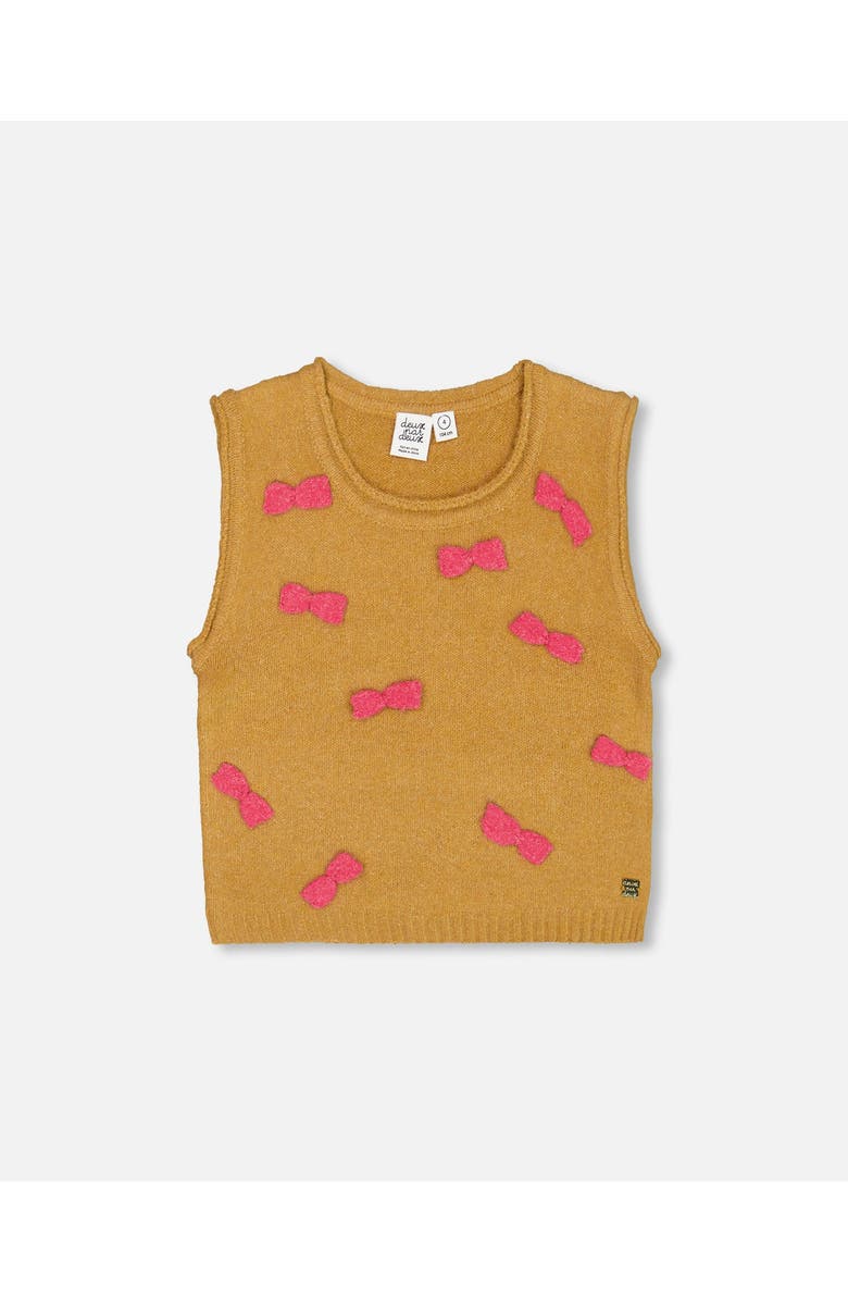 Deux par Deux Girl's Knit Vest With Bows Golden Brown, Main, color, 