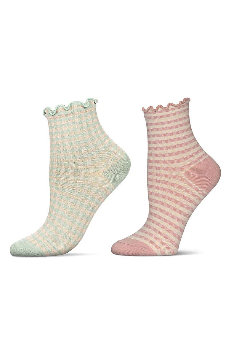 MeMoi Gingham Assorted 2-Pack Ankle Socks, Main, color, Blush-Taupe