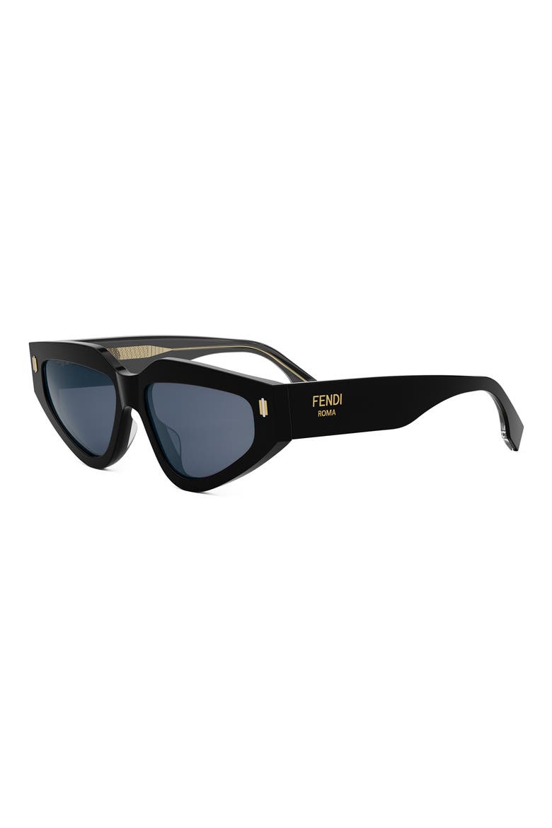 Roma 54mm Geometric Sunglasses, Alternate, color, SHINY BLACK / BLUE