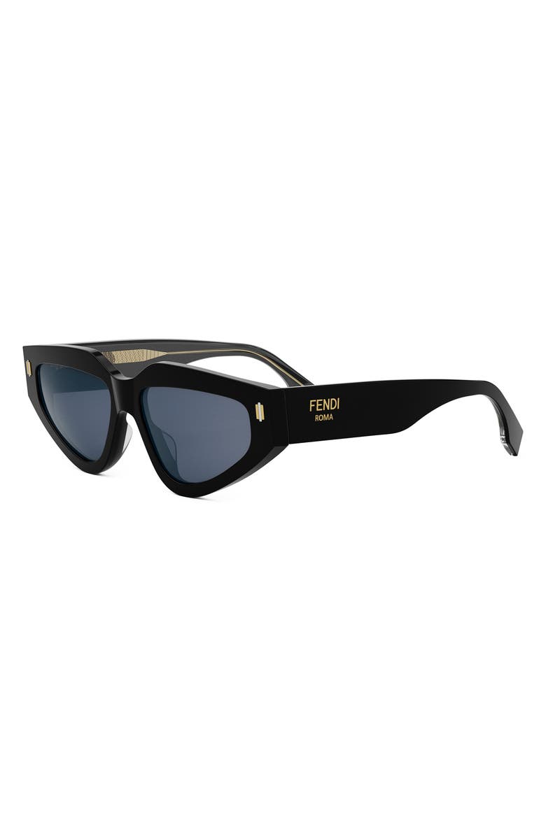 Fendi Roma 54mm Geometric Sunglasses, Alternate, color, Shiny Black / Blue