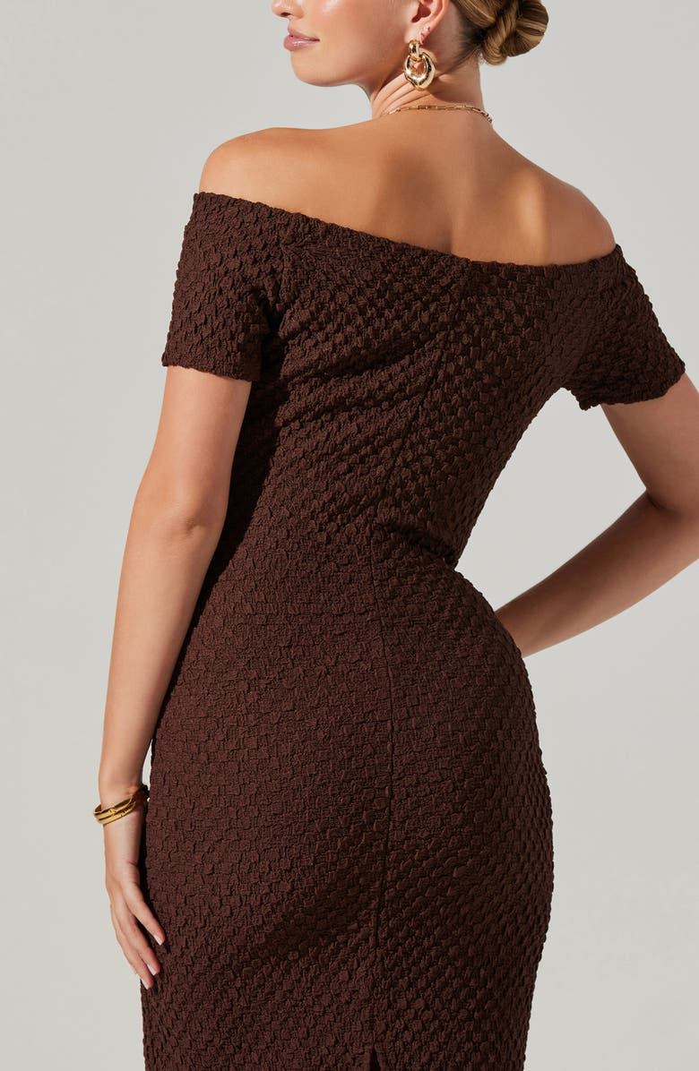 ASTR the Label Promise Off the Shoulder Short Sleeve Midi Dress, Alternate, color, Brown