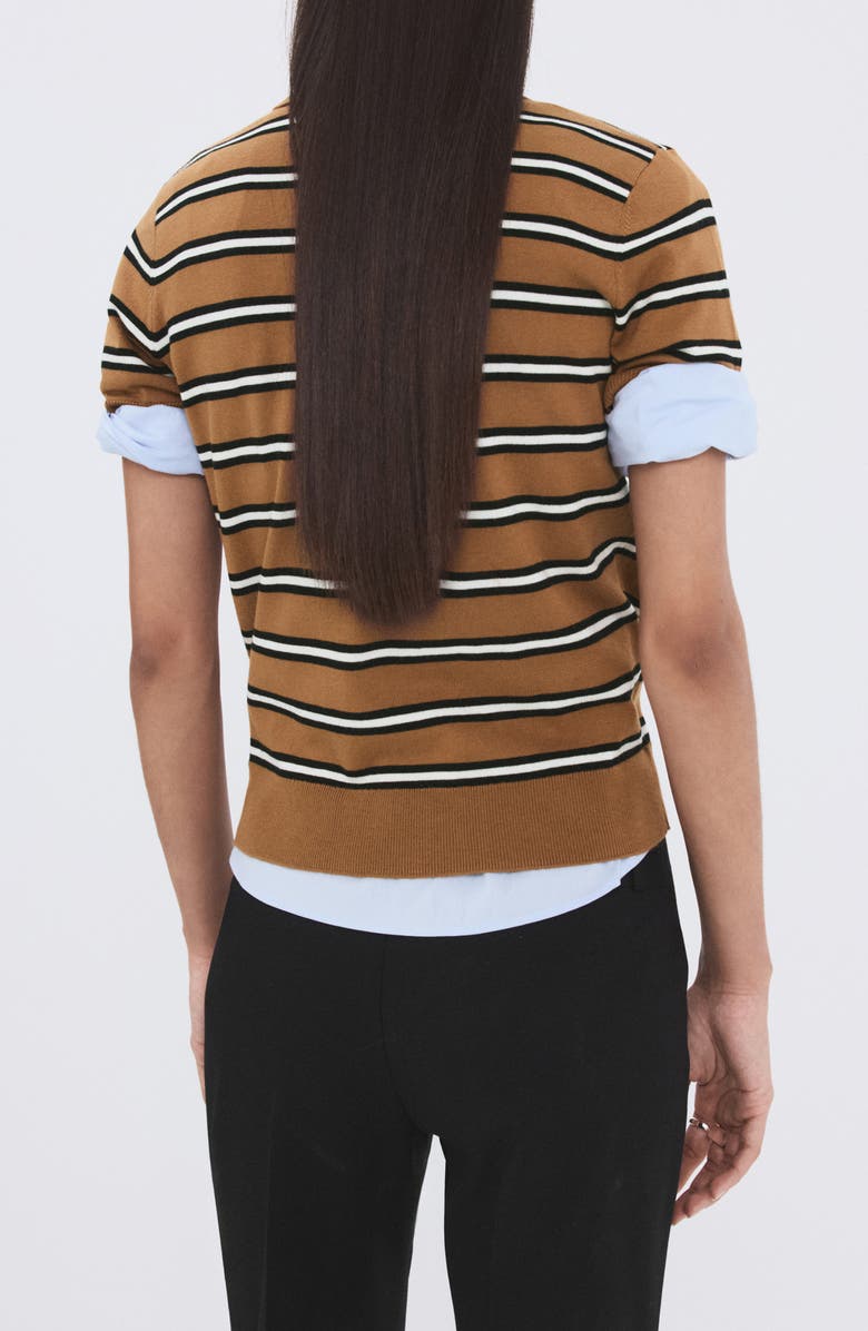 MANGO Stripe Polo Sweater, Alternate, color, Caramel