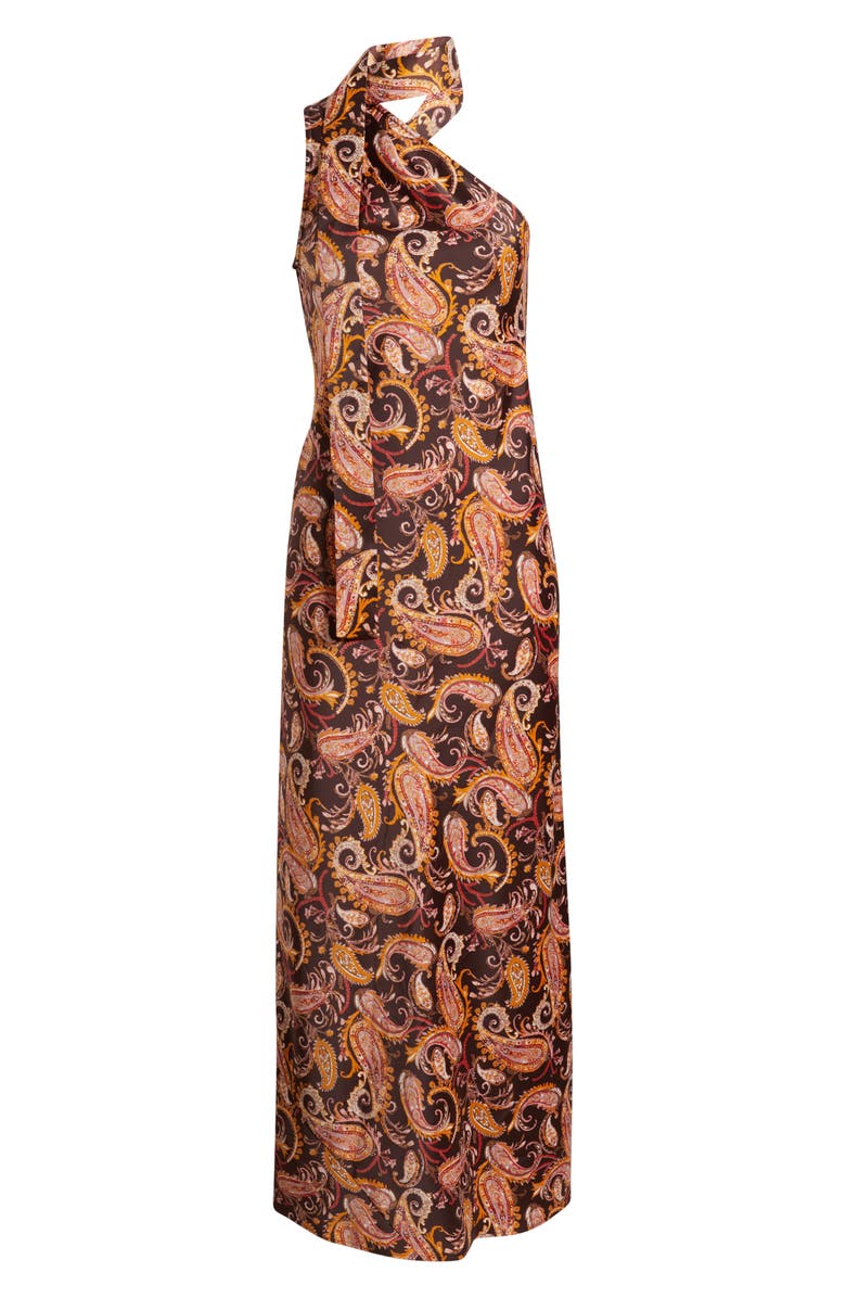 WAYF Catia Paisley One-Shoulder Gown, Alternate, color, Espresso Paisley