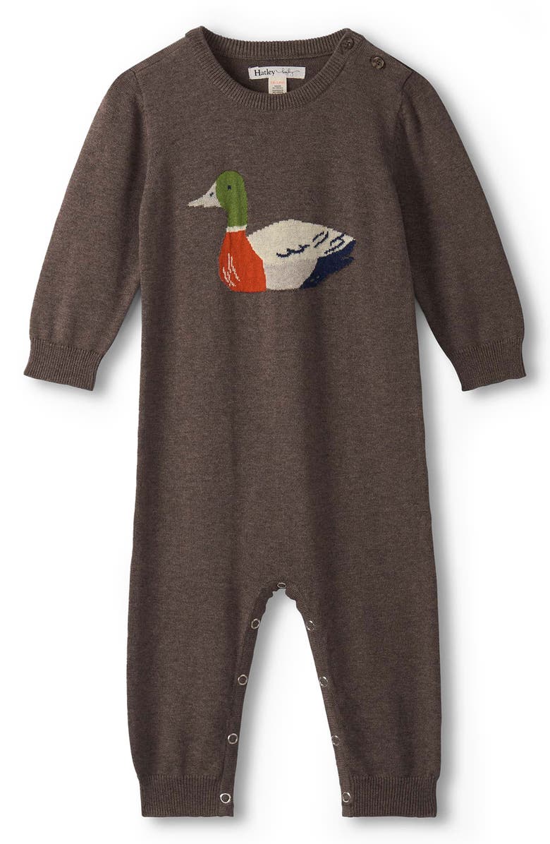 Hatley Duck Decoy Sweater Romper, Main, color, Brown Melange