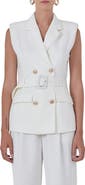 Endless Rose Shoulder Pad Belted Sleeveless Double Breasted Blazer