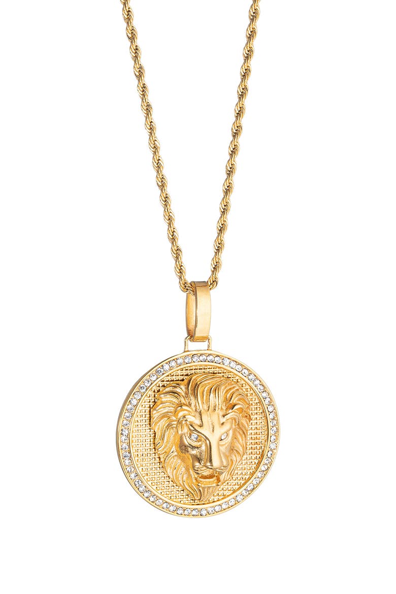 Men's Lion Head Pendant Necklace, Main, color, GOLD