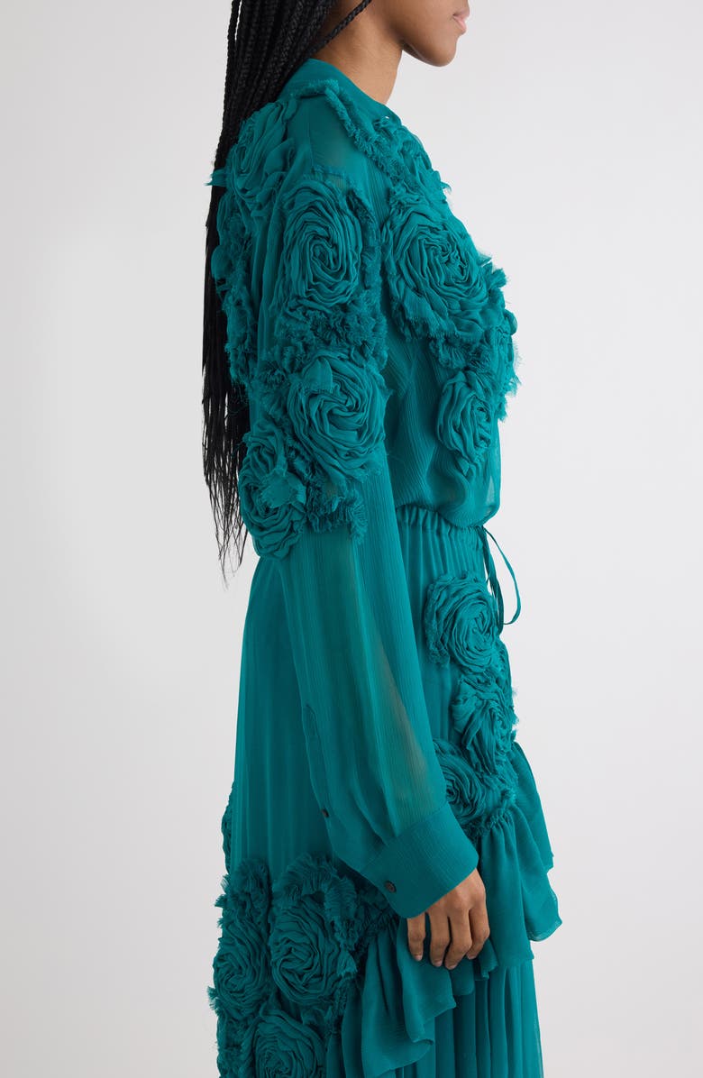 Dries Van Noten Chowsa Flower Appliqué Button-Up Shirt, Alternate, color, Petrol