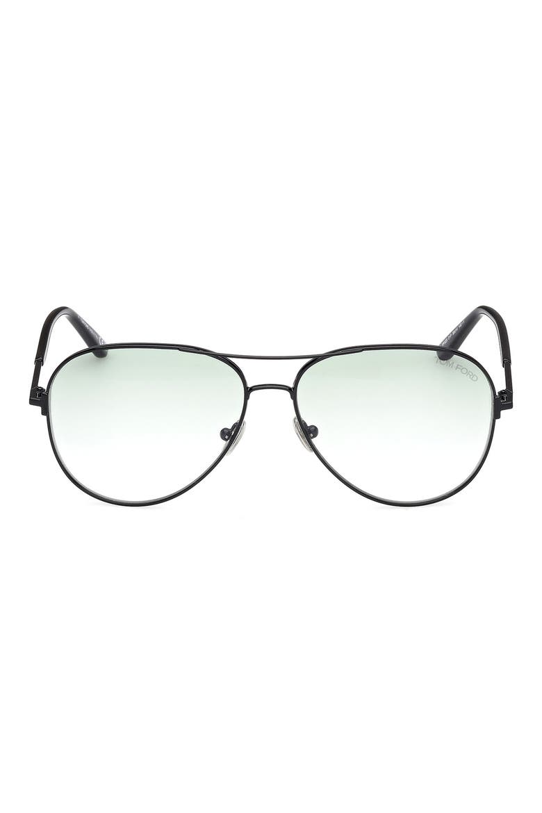 Clark 59mm Gradient Pilot Sunglasses, Main, color, SHINY BLACK / GRADIENT GREEN