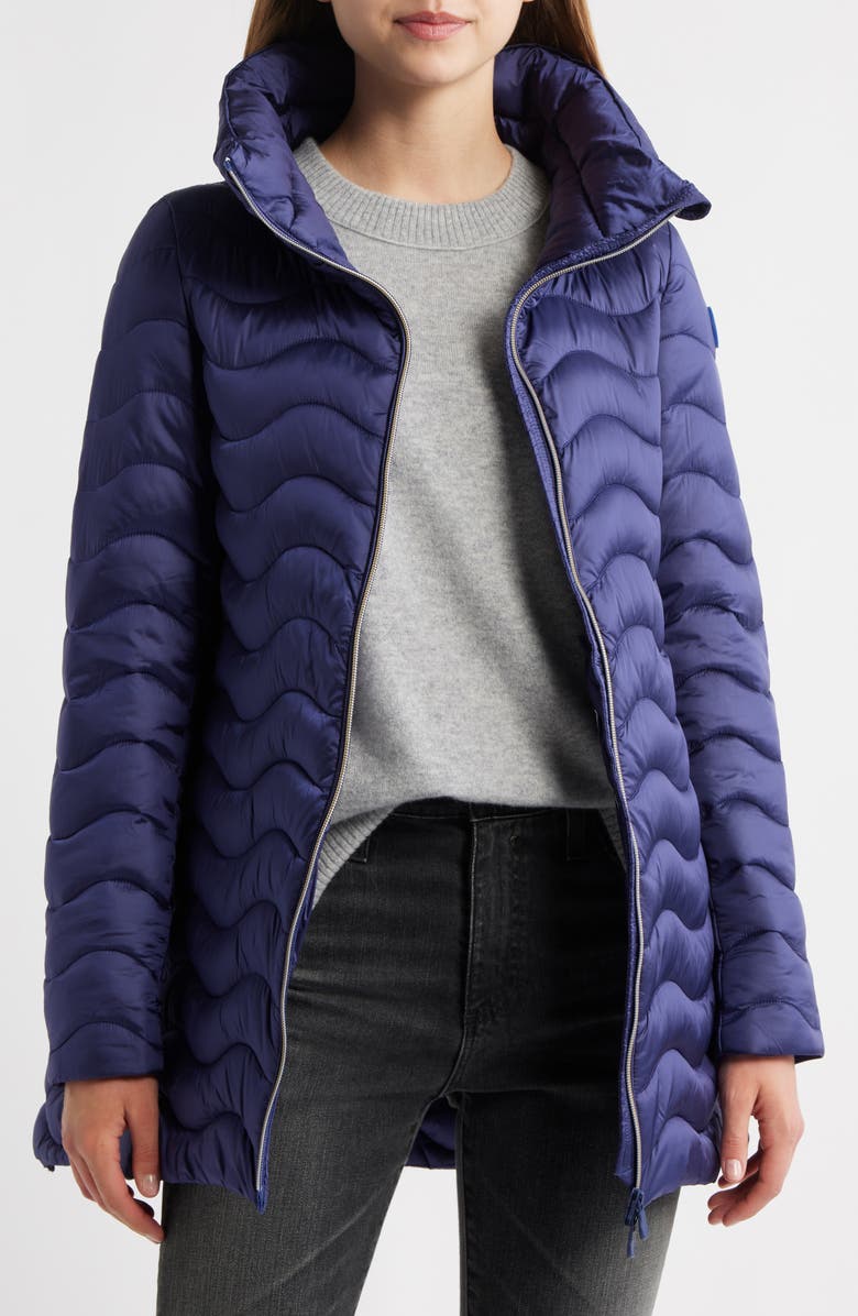 Save The Duck Livette Wavy Quilted Water Repellent Puffer Jacket, Alternate, color, Navy Blue