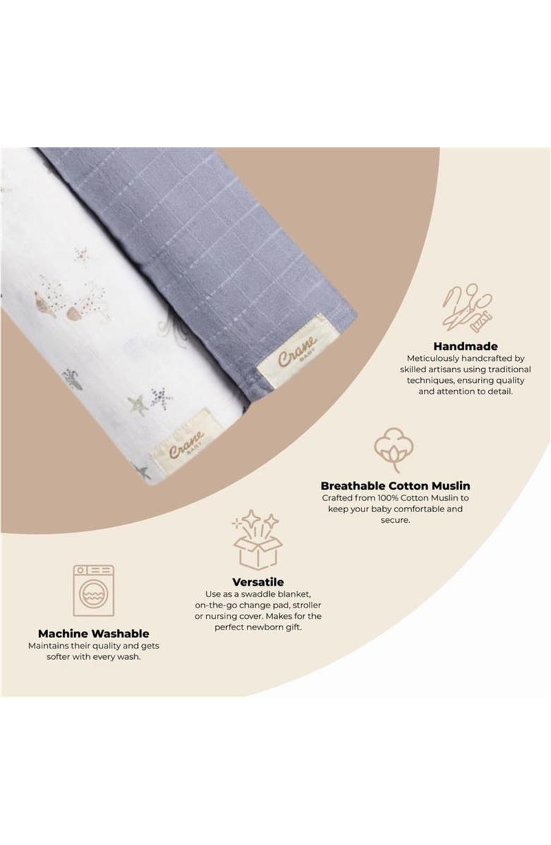 CRANE BABY Cove 2-Pack Assorted Cotton Swaddle Blankets, Alternate, color, Blue