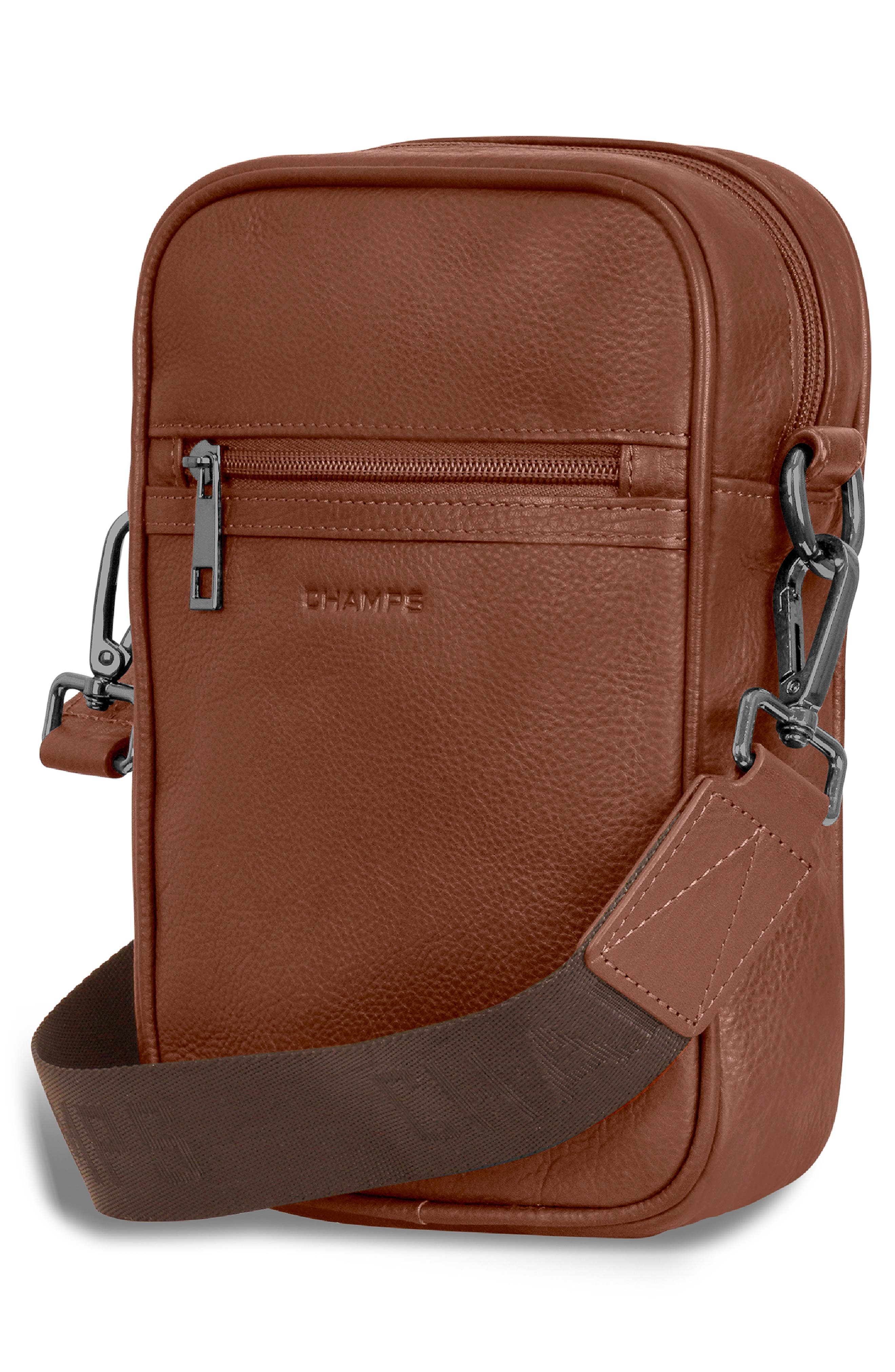 CHAMPS Onyx Leather Vertical Crossbody Bag, Alternate, color, Brown