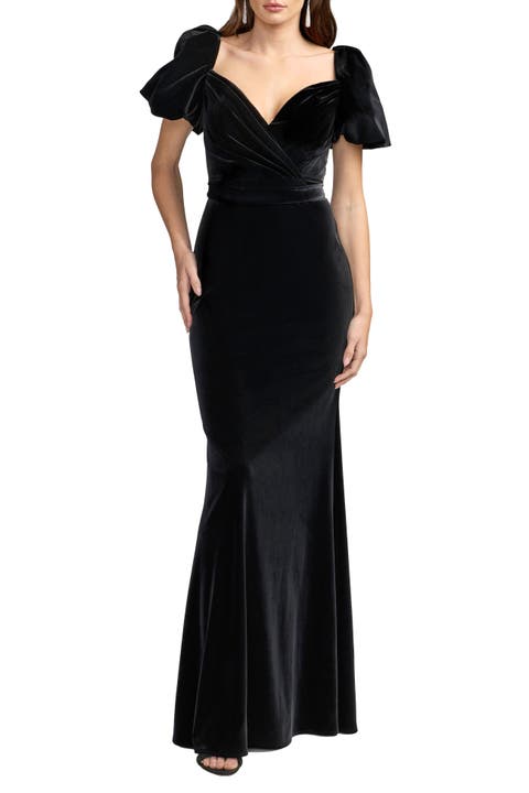 Velvet Sweetheart Neck Puff Sleeve Mermaid Gown