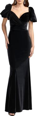 Mac Duggal Velvet Sweetheart Neck Puff Sleeve Mermaid Gown