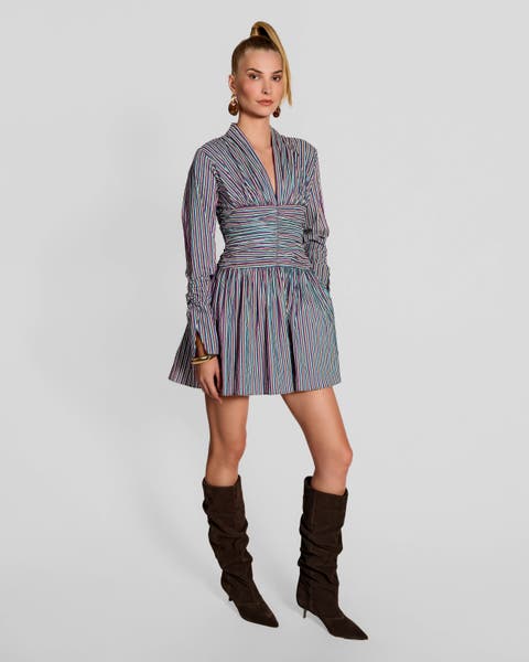 Rhapso Multi Stripe Ruched Shirtdress