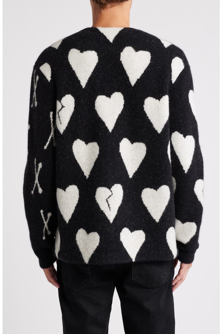 Bonebreak Heart Alpaca & Wool Blend Cardigan, Alternate, color, BLACK/ CHALK WHITE