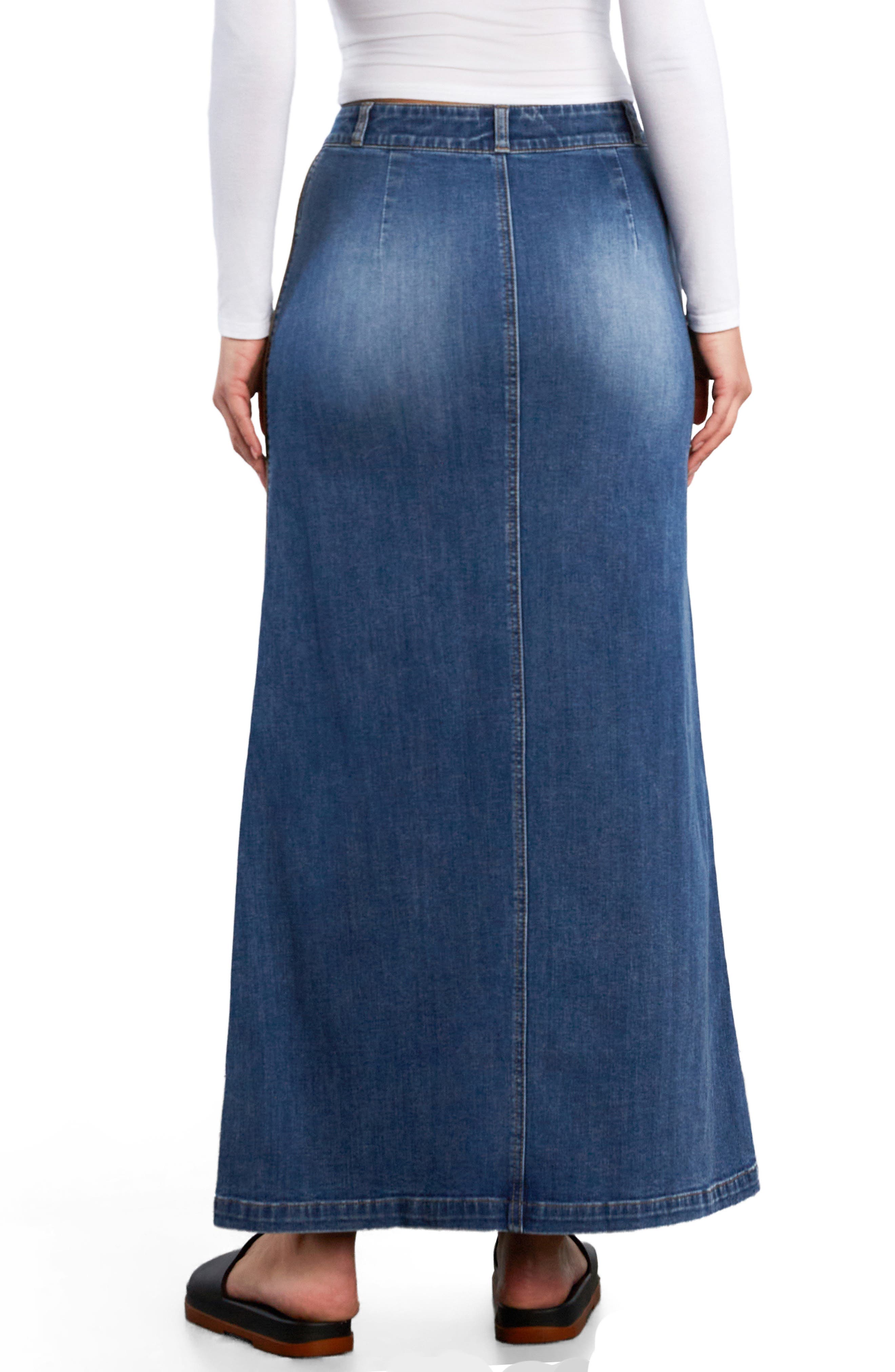 Side Piping Denim Maxi Skirt - image 4