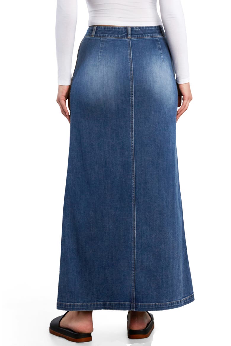 Side Piping Denim Maxi Skirt, Alternate, color, SHINE BLUE