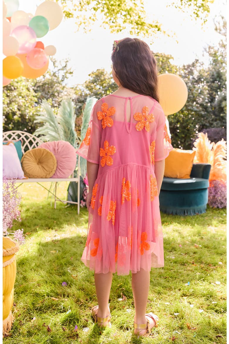 Kids' Flower Sequin Dress, Alternate, color, PINK/ ORANGE