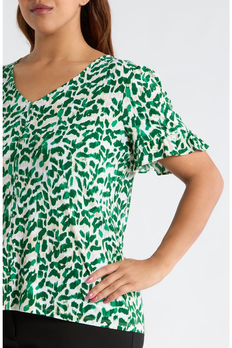 Ruffle V-Neck Top, Alternate, color, TROPICAL GREEN MULTI