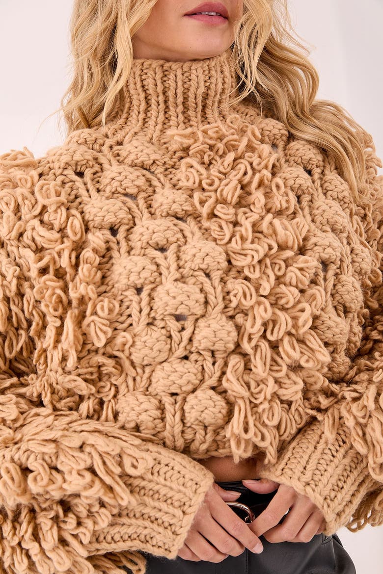 High Neck Cropped Sweater, Alternate, color, Tan