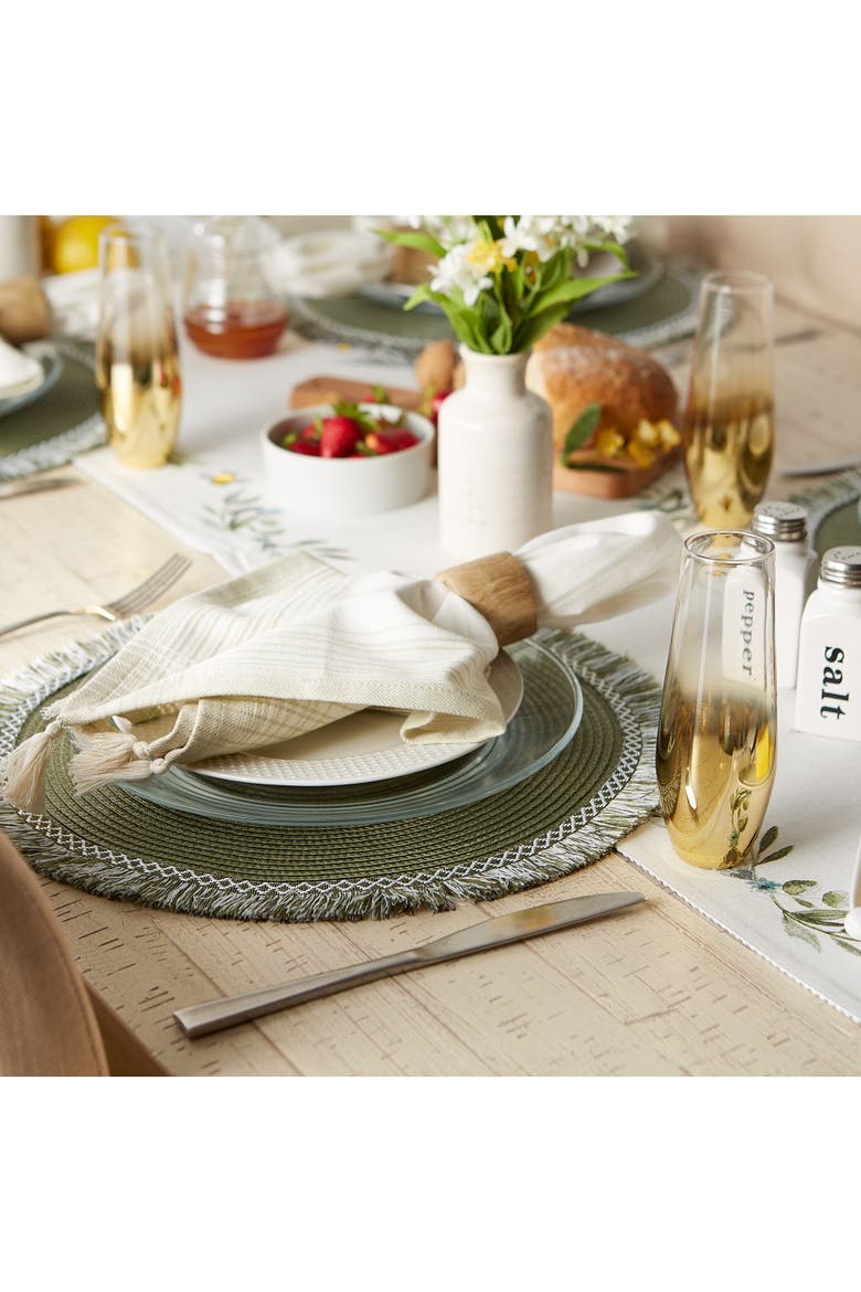 Round Fringed Placemat Set/6, Alternate, color, Sage