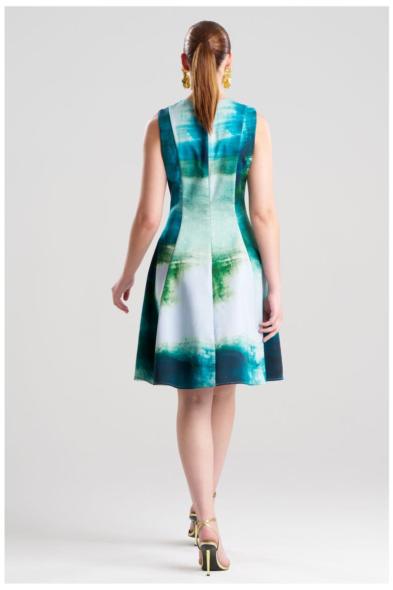 Hisui Cotton Chino Fit n' Flare Dress, Alternate, color, TEAL W/BLUE