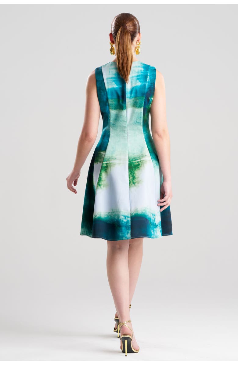 Natori Hisui Cotton Chino Fit n' Flare Dress, Alternate, color, Teal W/Blue