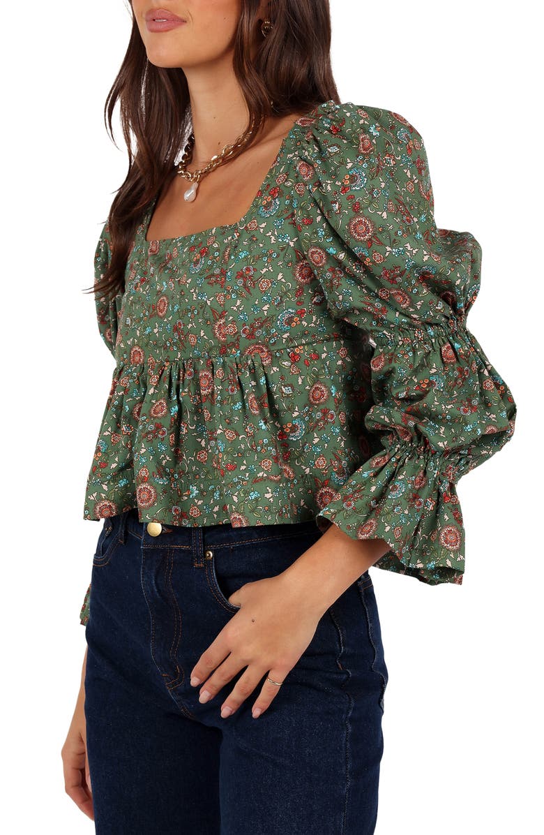Petal & Pup Kenny Bubble Sleeve Crop Top, Alternate, color, Green Paisley Floral