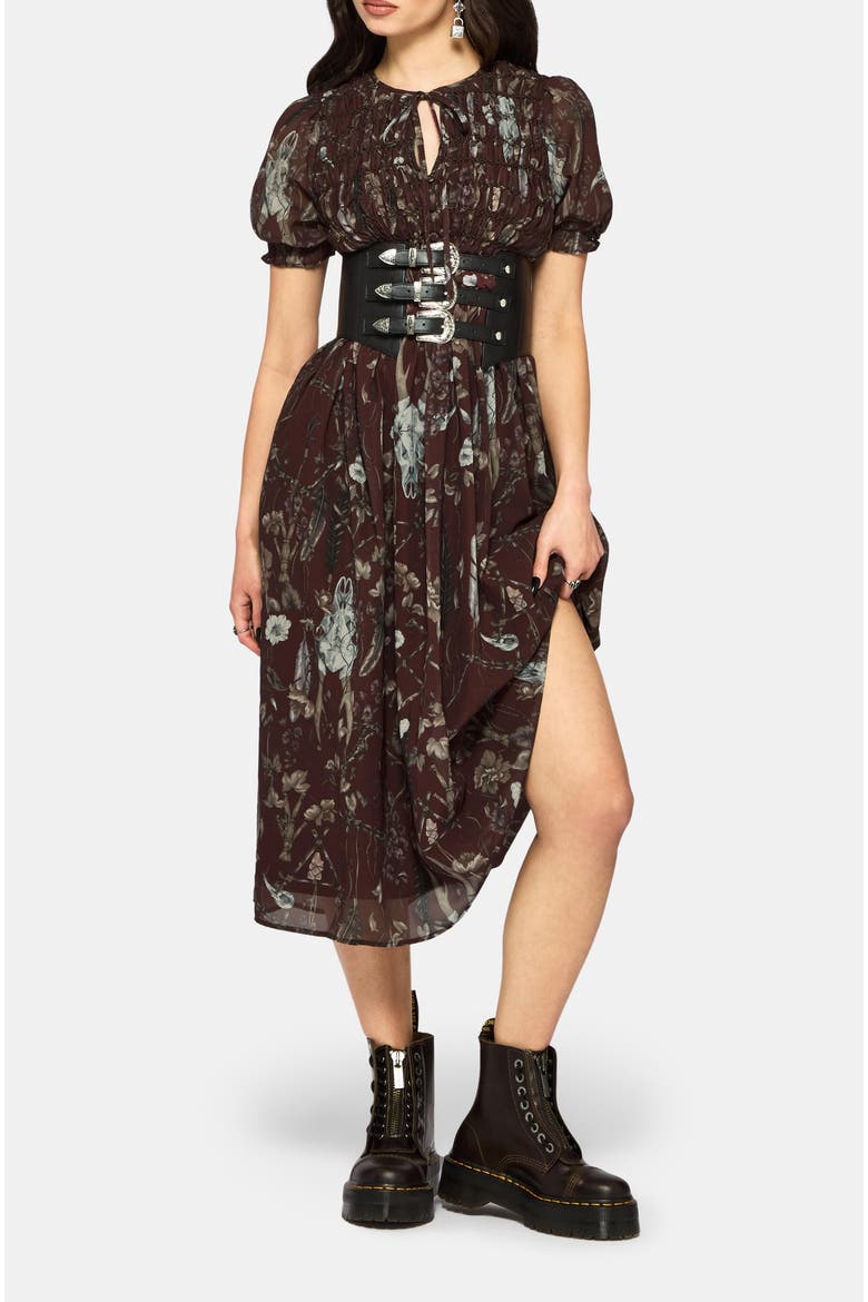 Dusha Garden Print Chiffon Midi Dress, Alternate, color, Red