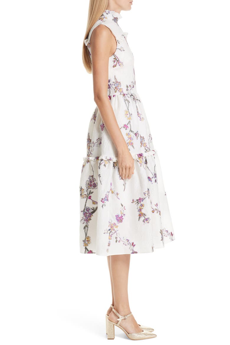 Floral Jacquard Midi Dress, Alternate, color, WHITE FLORAL