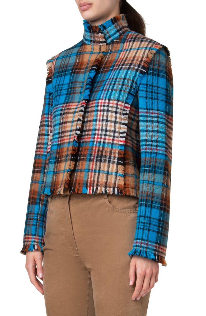 Akris punto Tartan Wool Tweed Crop Jacket, Alternate, color, 