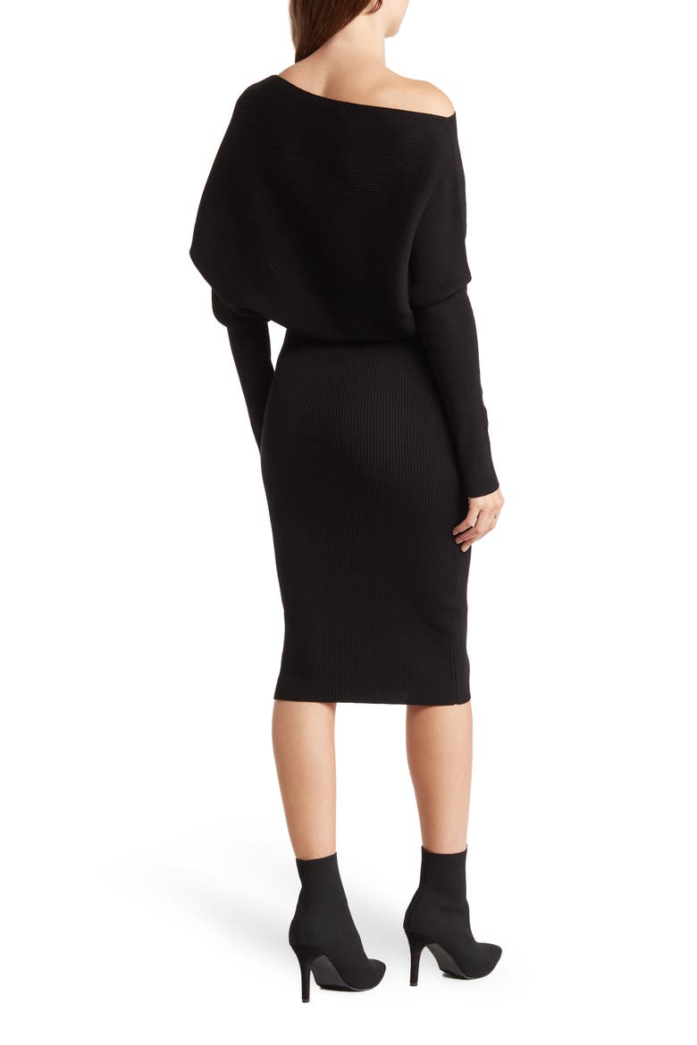 Blair Ottoman Off-the-Shoulder Long Sleeve Sweater Dress, Alternate, color, BLACK