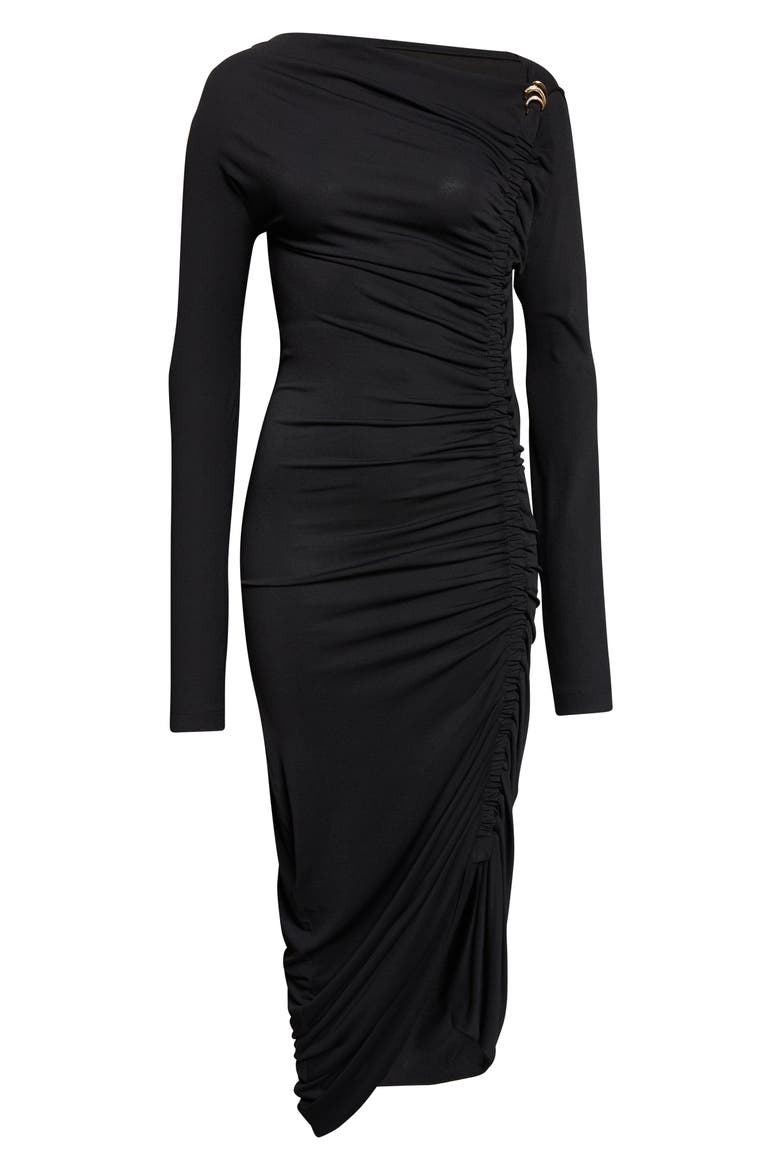 Ruched Long Sleeve Jersey Evening Dress, Alternate, color, NERO