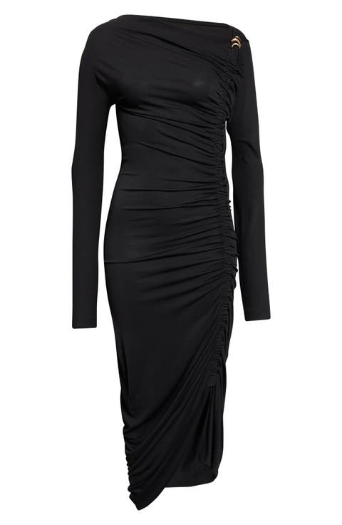Ruched Long Sleeve Jersey Evening Dress