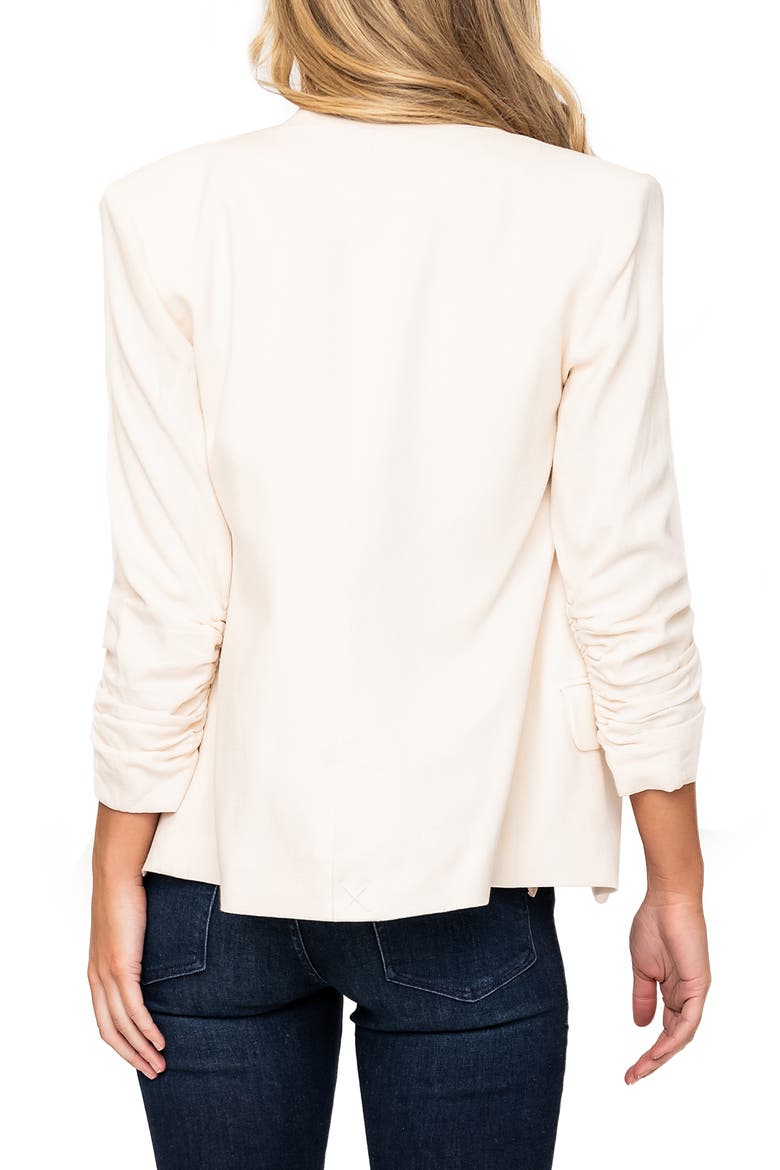 Notched Neck Ruched Sleeve Linen Blend Jacket, Alternate, color, OATMEAL